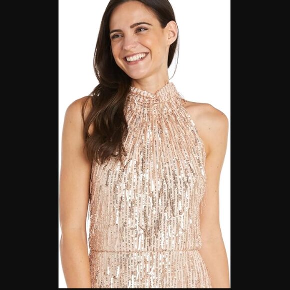 NWT R&M Richards Gold Sequin Maxi Dress, Sz 10 - Picture 3 of 11